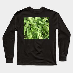 Spiraling Green Ferns in the Rain Long Sleeve T-Shirt